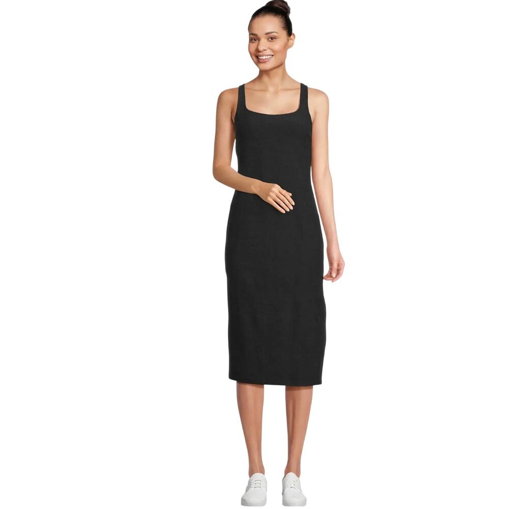 BEYOND YOGA Icon Midi Dress XS Black Darkest Night Spacedye Square Neck NWT